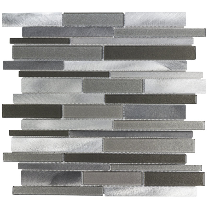 MosaicTileOutlet Linear Random Sized Metal Mosaic Tile in Metallic Gray
